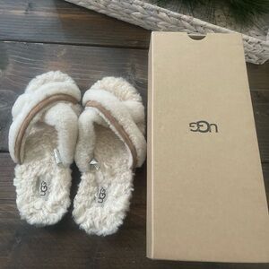 UGG Tan and Cream Fuzzy Slippers